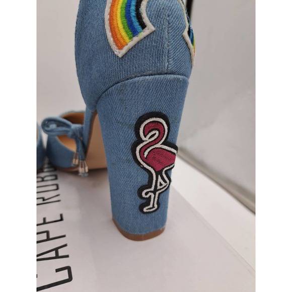 READ Cape Robbin Boho Western Denim Patches block high heel pointy toe Shoes 8.5 - Picture 7 of 10